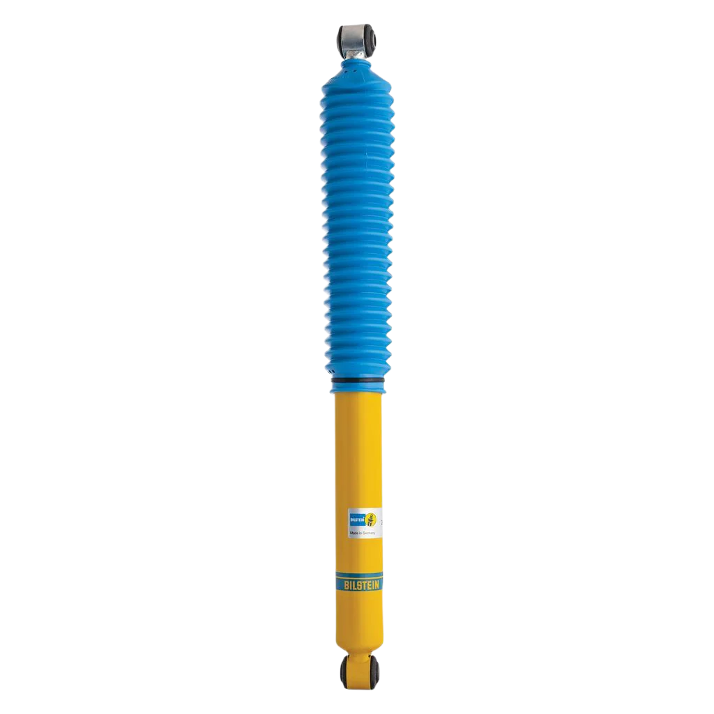 Shock absorber with blue and yellow design on a white background