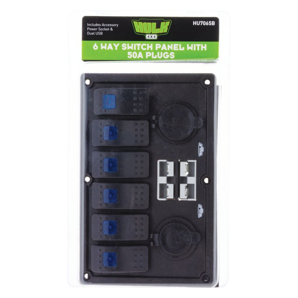 6 Way Switch Panel With 50a Plugs Acc Power Socket & Usb