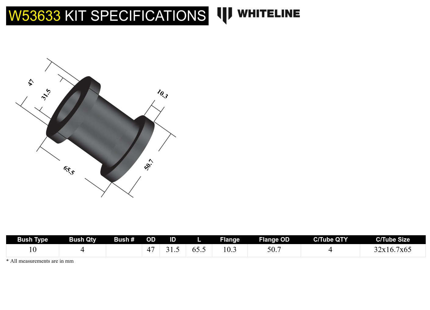 Front Control Arm Lower - Bushing Kit to Suit Holden, Isuzu and LDV (W53633)