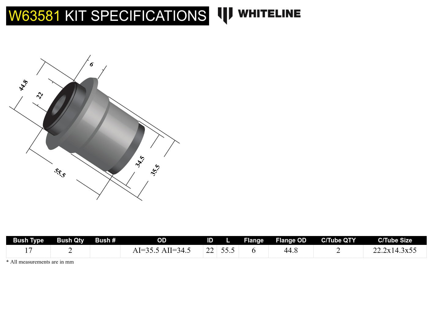 Rear Control Arm Lower Rear - Inner Bushing Kit To Suit Lexus Is 200, 250 And 350 (W63581)