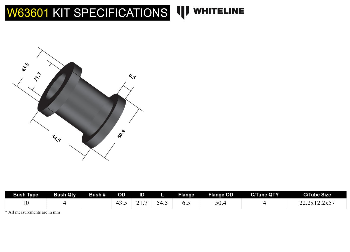 Rear Control Arm Lower Front - Bushing Kit To Suit Mazda Cx-5 Ke, Kf And Mazda6 Gj,Gl (W63601)