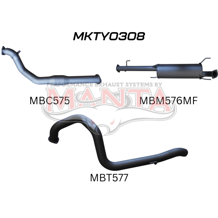 Manta - KDJ120, 150 PRADO 3.0L D4D 3in WITH CAT, NO REAR MUFFLER - (MKTY0308)