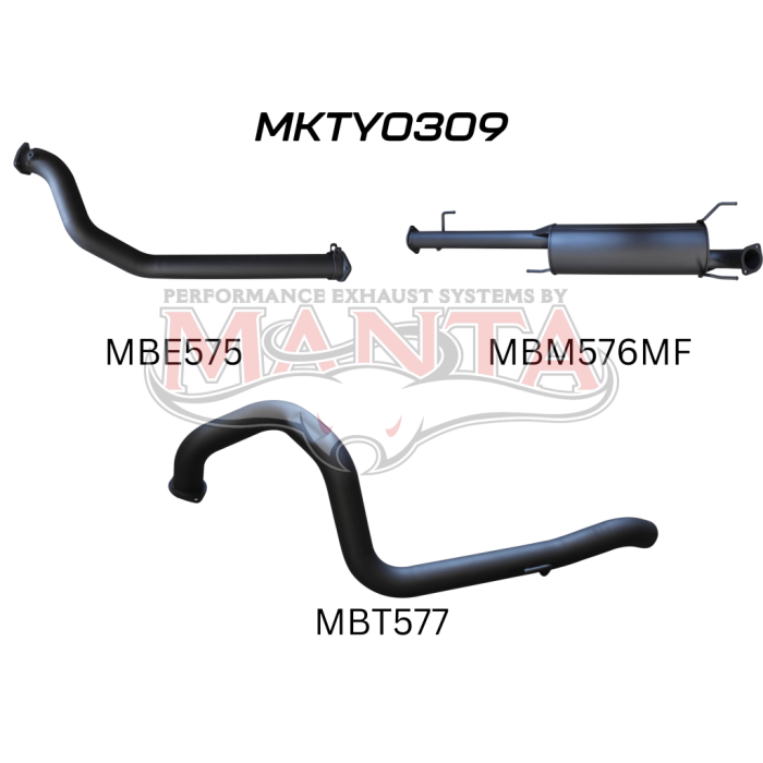 Manta - KDJ120, 150 PRADO 3.0L D4D 3in, NO CAT & NO REAR MUFFLER - (MKTY0309)