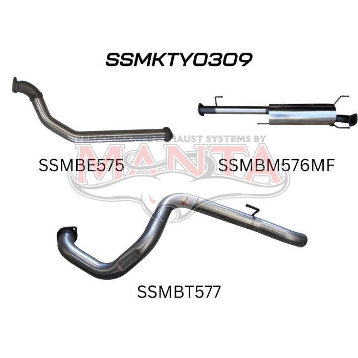 Manta - KDJ120, 150 PRADO 3.0L D4D 3in, NO CAT & NO REAR MUFFLER - (SSMKTY0309)