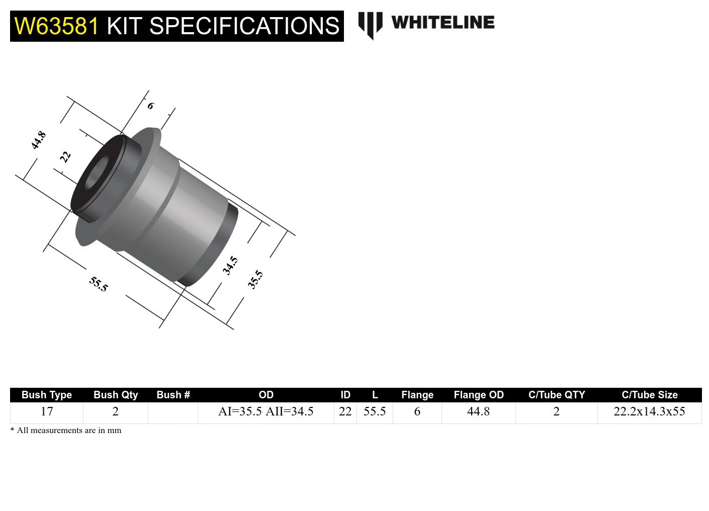 Rear Control Arm Lower Rear - Inner Bushing Kit to Suit Lexus IS 200, 250 and 350 (W63581)