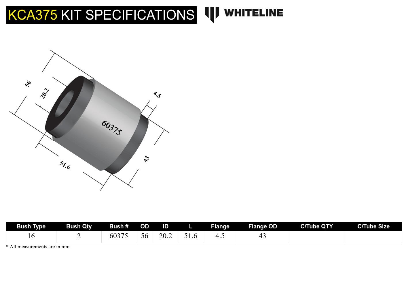 Front Lower Inner Rear Bushings Offset Caster to Suit Subaru Forester, Impreza, Legacy and Outback