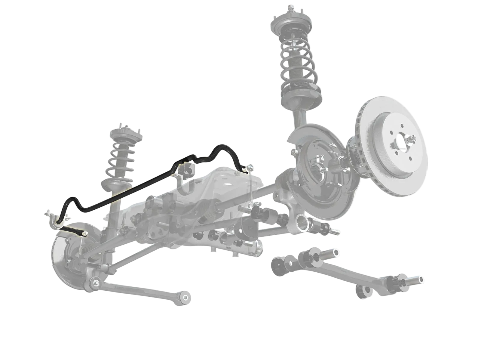 Diagram of a vehicle suspension system with Whiteline branding