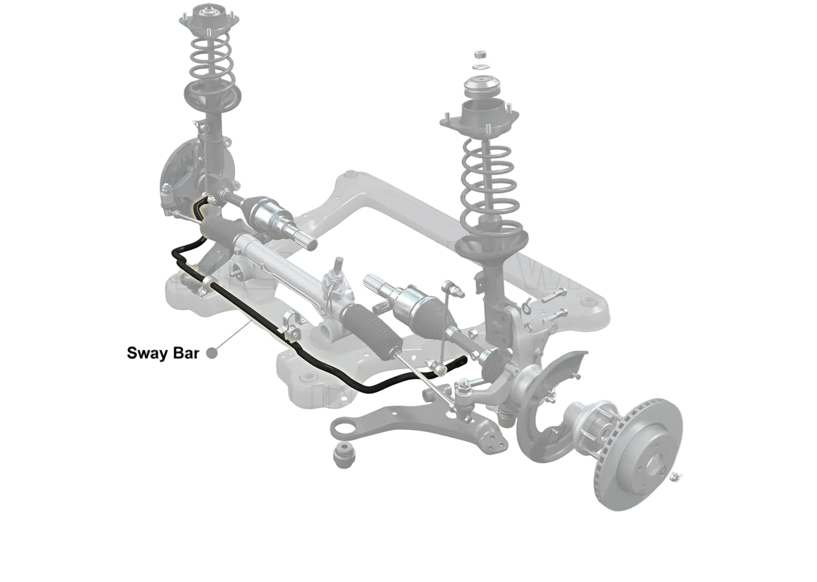 Diagram of a vehicle suspension system with Whiteline branding