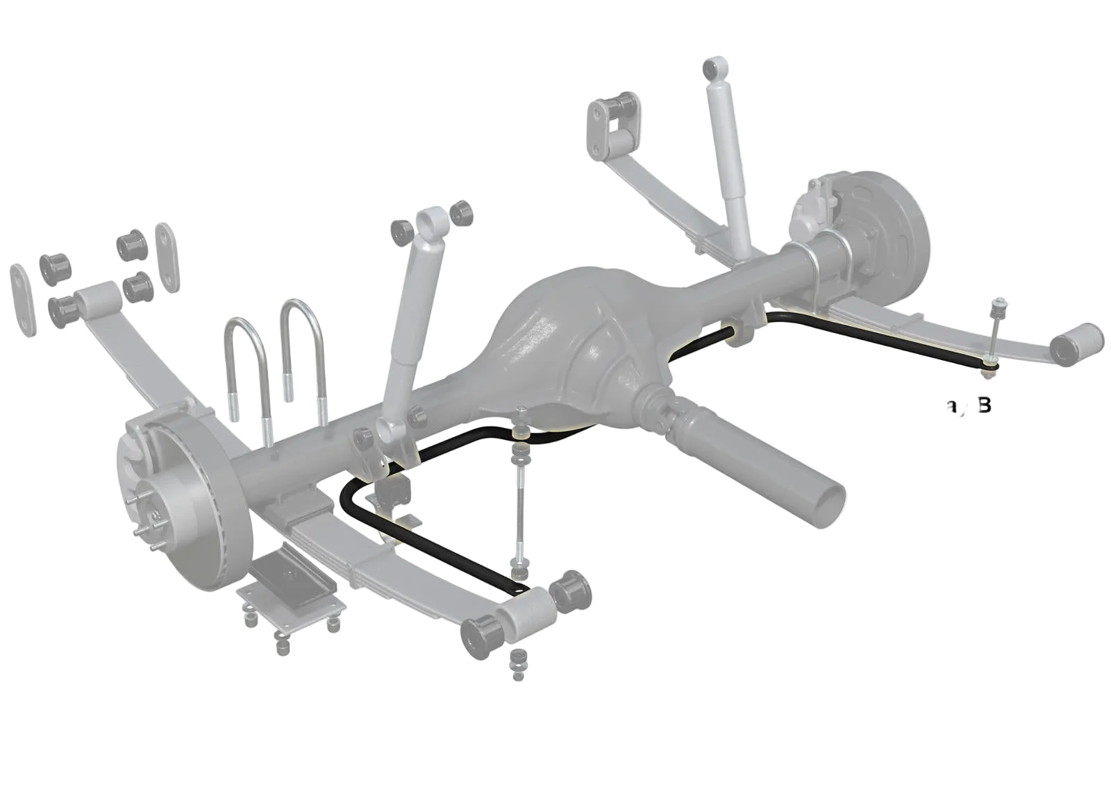 Automotive suspension system with sway bar on a white background, featuring Whiteline branding.