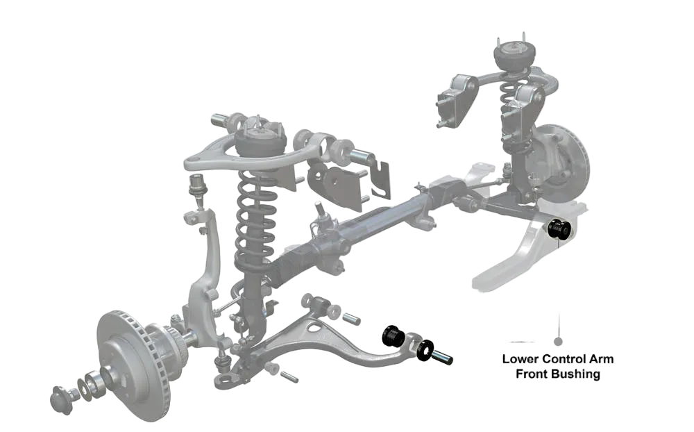 Automotive suspension system diagram with Whiteline branding on a white background