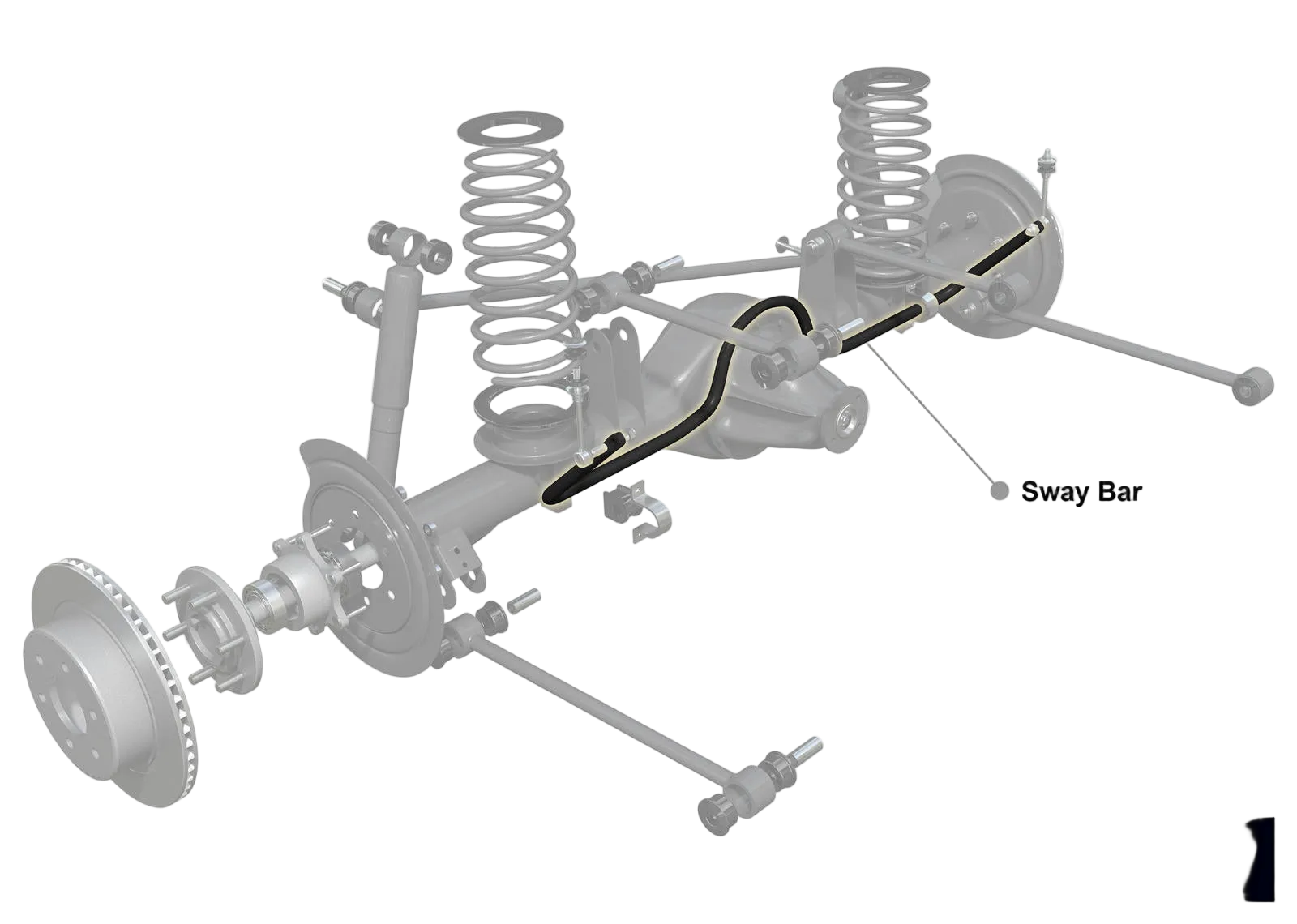 Diagram of a vehicle suspension system with a sway bar, branded 'Whiteline'.