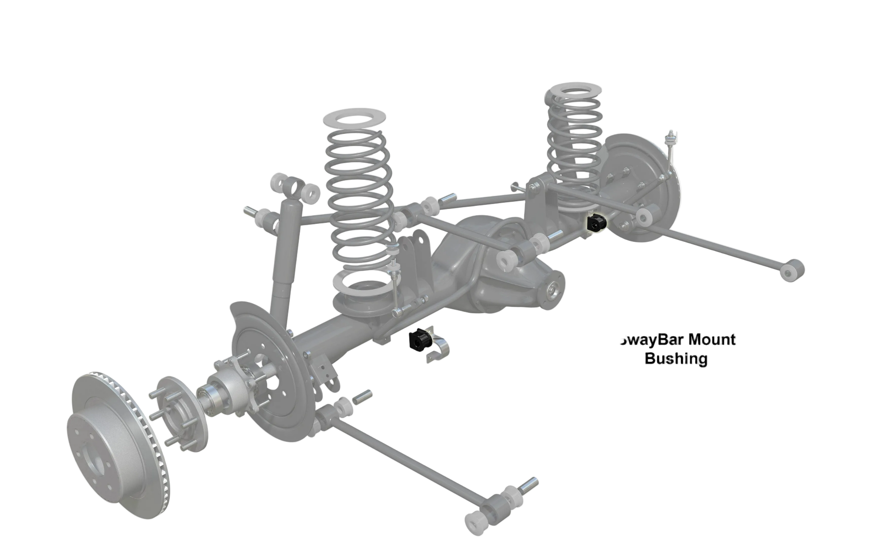 Diagram of a vehicle suspension system with labeled parts on a white background, featuring the Whiteline brand.