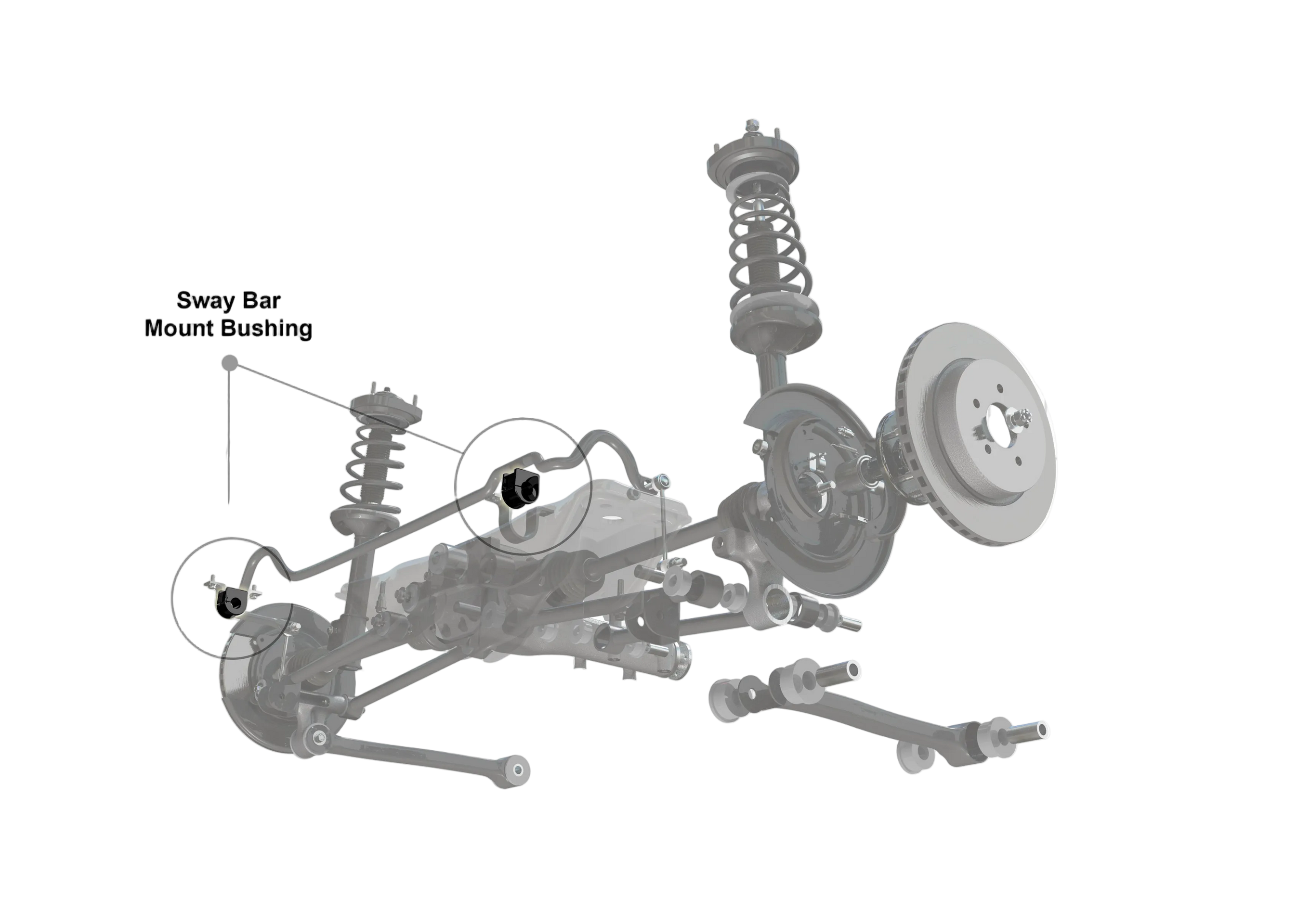Diagram of a vehicle suspension system with labeled parts on a white background, featuring the Whiteline brand.