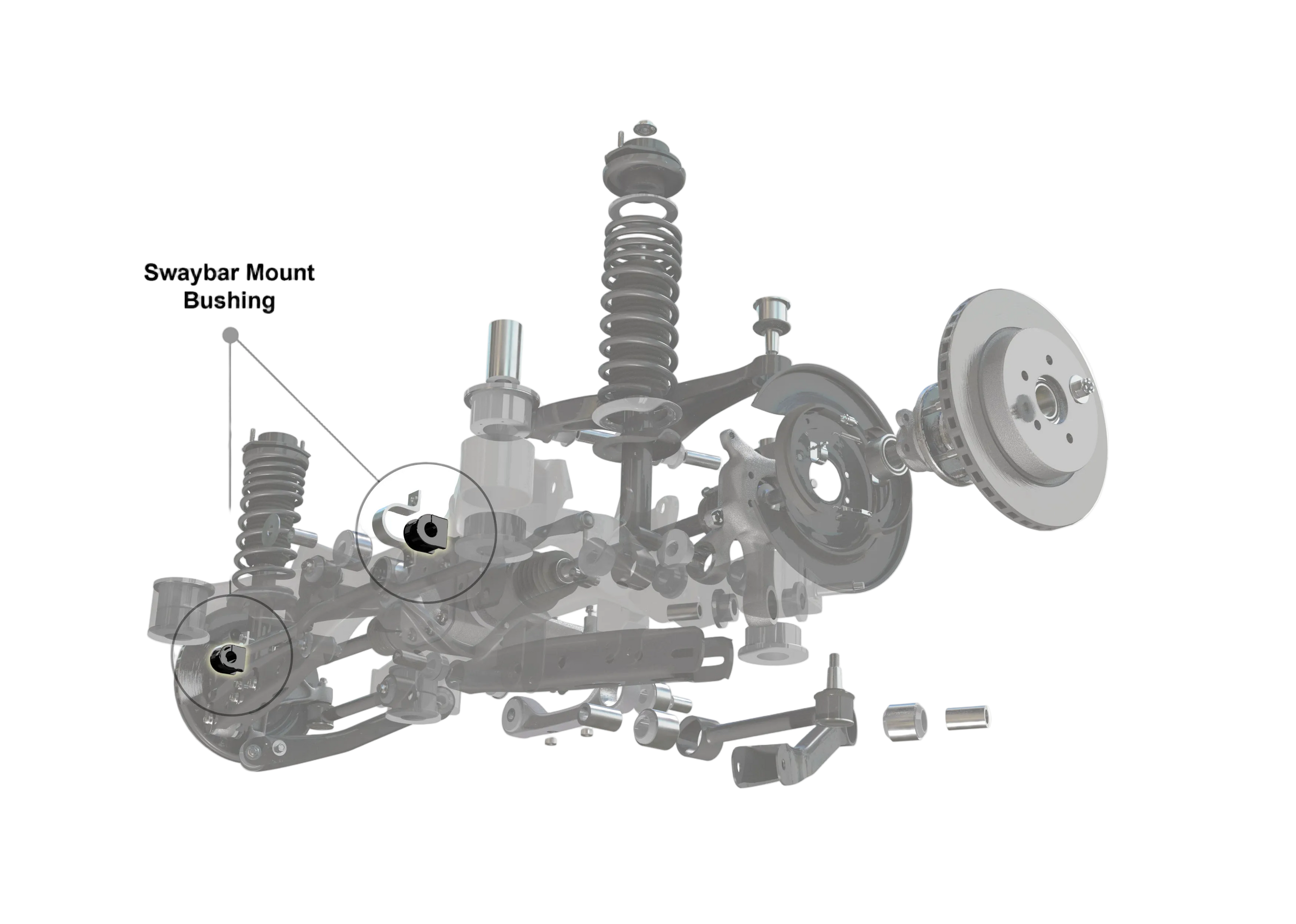 Diagram of a suspension system with Whiteline branding on a white background