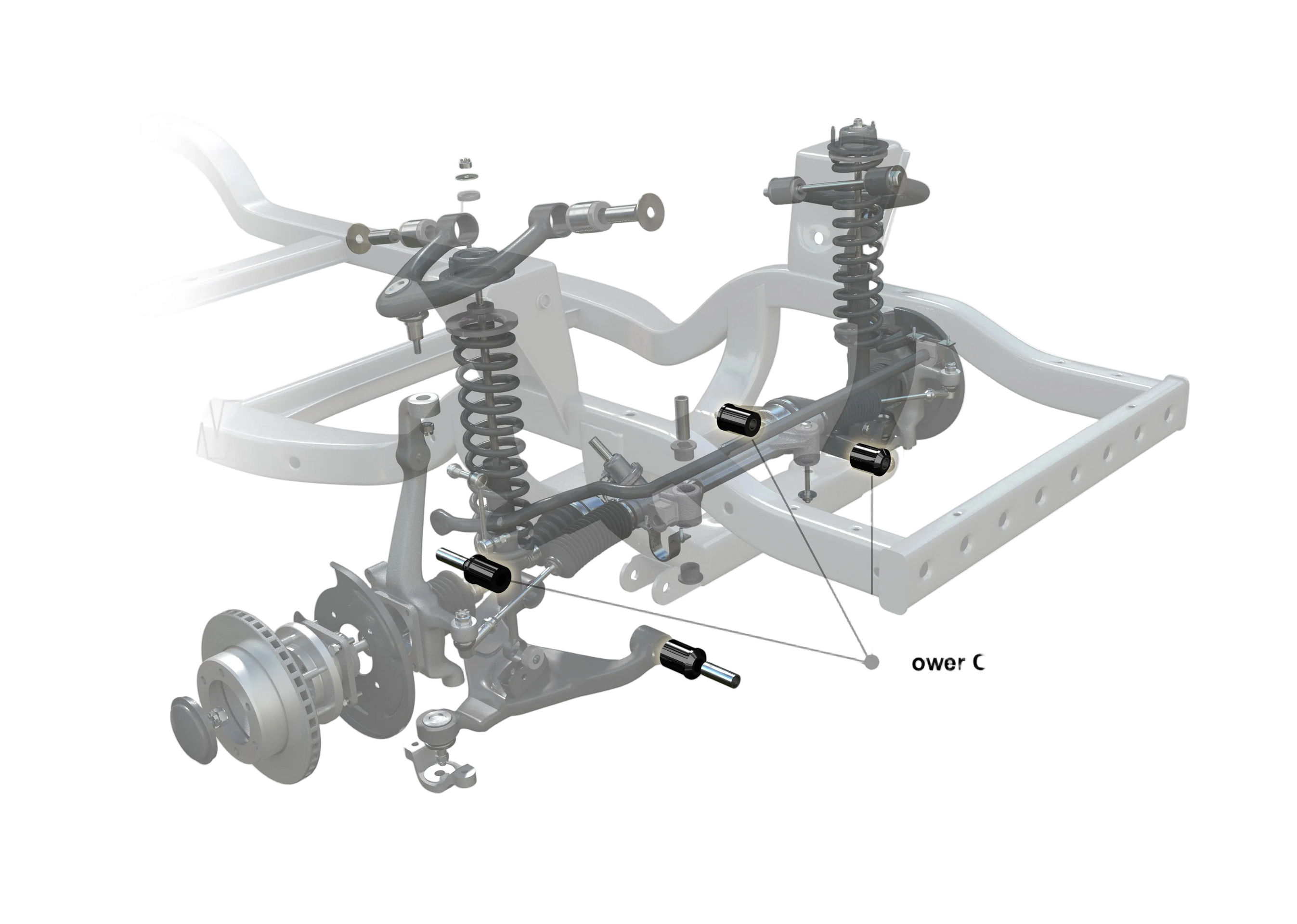 Automotive suspension system with Whiteline branding on a white background