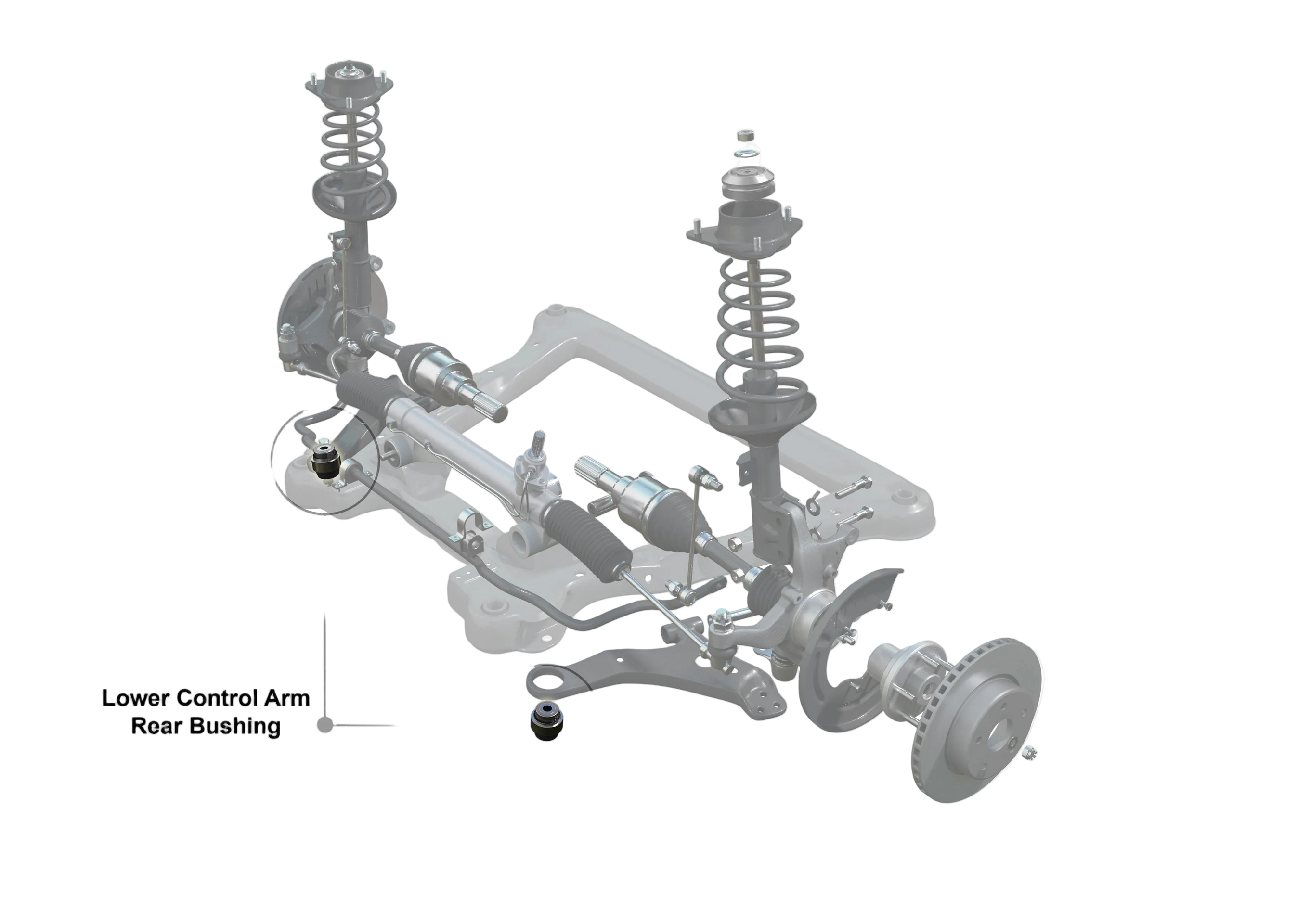 Diagram of a car suspension system with Whiteline branding on a white background
