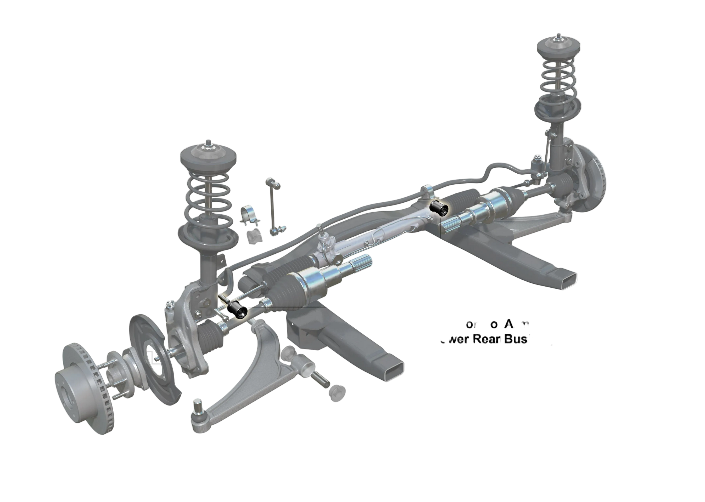 Automotive suspension system diagram with Whiteline branding on a white background