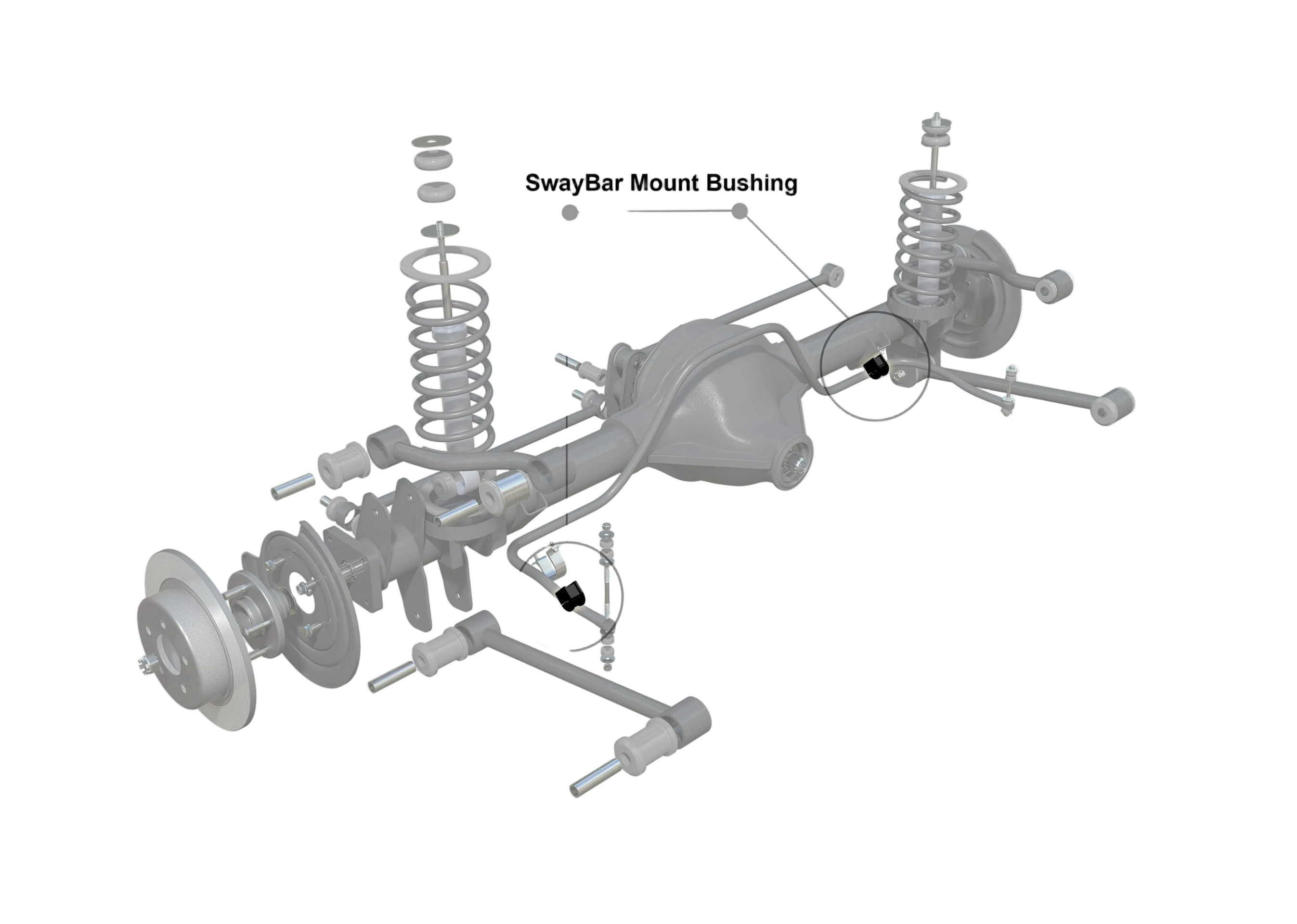 Automotive suspension system diagram with Whiteline branding on a white background