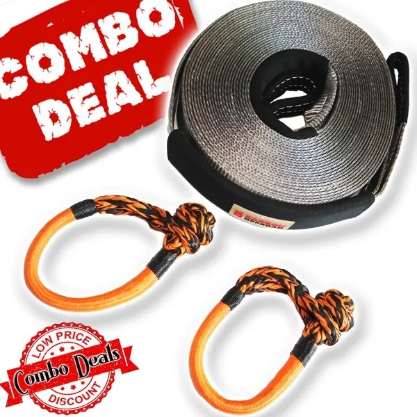 Carbon 20m 8T Winch Extension Strap and 2 x Soft Shackle Combo Deal - Carbon Offroad