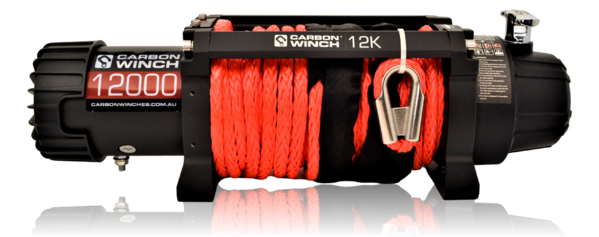 Carbon 12K VER.2 12000lb Electric Winch With Red Synthetic Rope and Hook