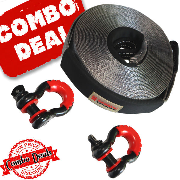Carbon 20m 8T Winch Extension Strap and 2 x Bow Shackle Combo Deal