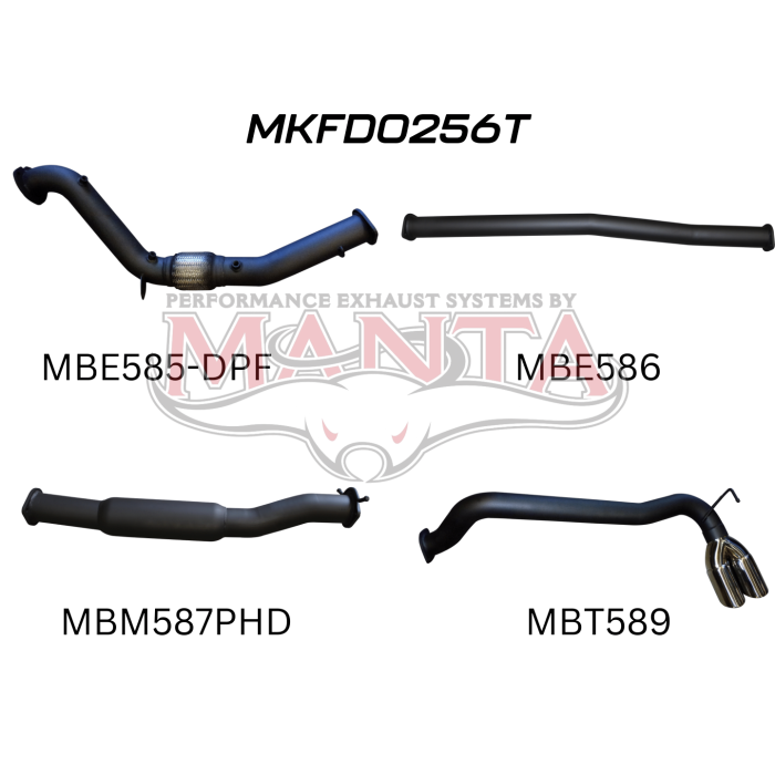 Manta - Ford PX2 Ranger 3.2L Turbo Back Without Cat, Hotdog Twin Tip Side Exit - (MKFD0256T)