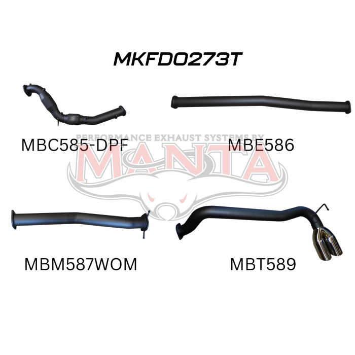 Manta - Ford PX2 Ranger 3.2L Turbo Back With Cat & Without Muffler, Twin Side Tips - (MKFD0273T)