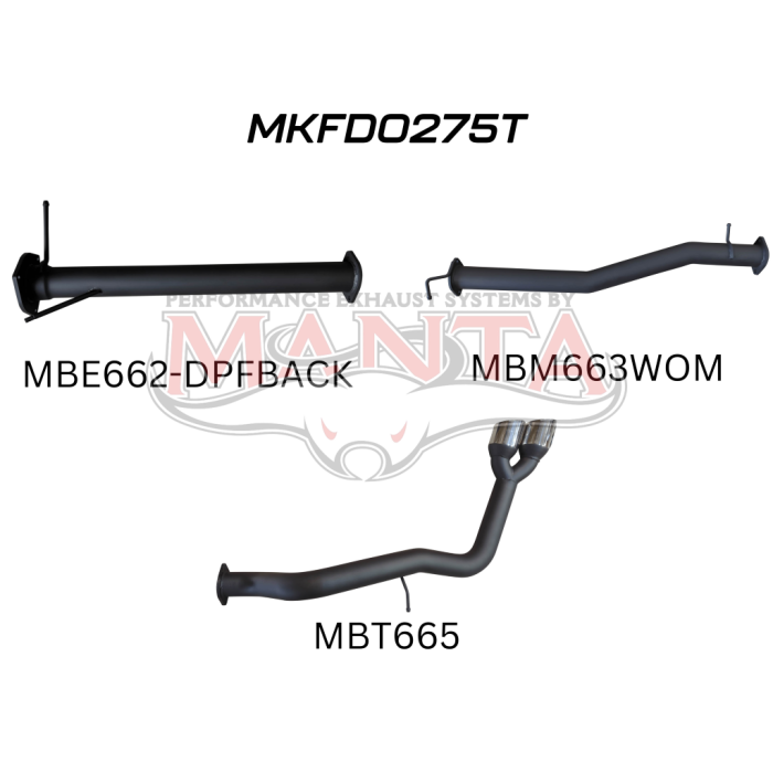 Manta - Next Gen T6.2 Ranger V6 3in DPF Back, Twin Tip Side Exit - (MKFD0275T)