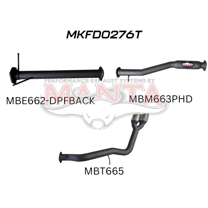 Manta - Next Gen T6.2 Ranger V6 3in DPF Back With Hotdog, Twin Tip Side Exit - (MKFD0276T)