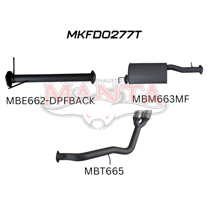 Manta - Next Gen T6.2 Ranger V6 3in DPF Back With Muffler, Twin Tip Side Exit - (MKFD0277T)