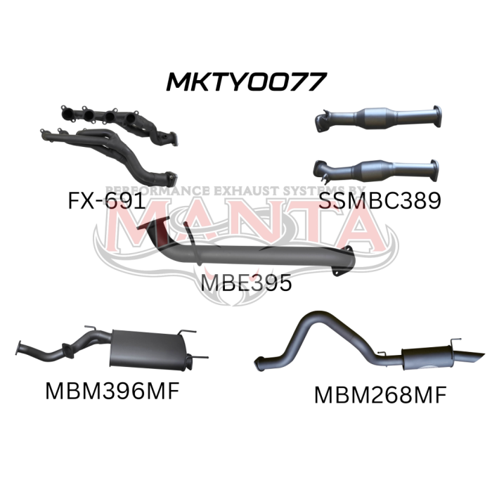 Manta - Toyota Landcruiser UZJ100 4.7L V8 Extractors, Cats & 3in Exhaust with Centre & Rear Muffler - (MKTY0077)