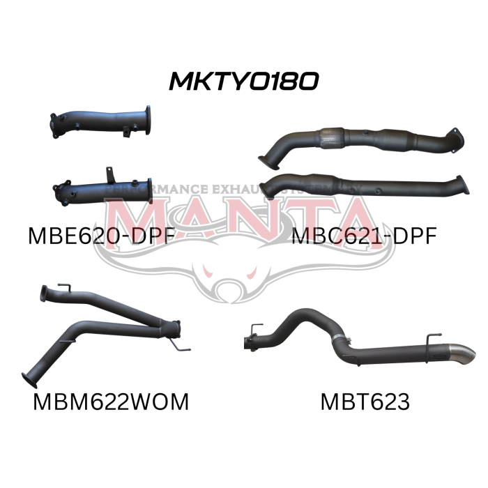 Manta - Toyota Landcruiser VDJ200 V8 DPF 3in Dual Turbo Back With Cats, NO MUFFLERS, 4in Tailpipe Exit - (MKTY0180)