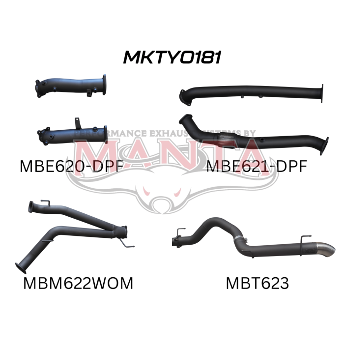 Manta - Toyota Landcruiser VDJ200 V8 DPF 3in Dual Turbo Back, Pipe Only system, 4in Tailpipe Exit - (MKTY0181)