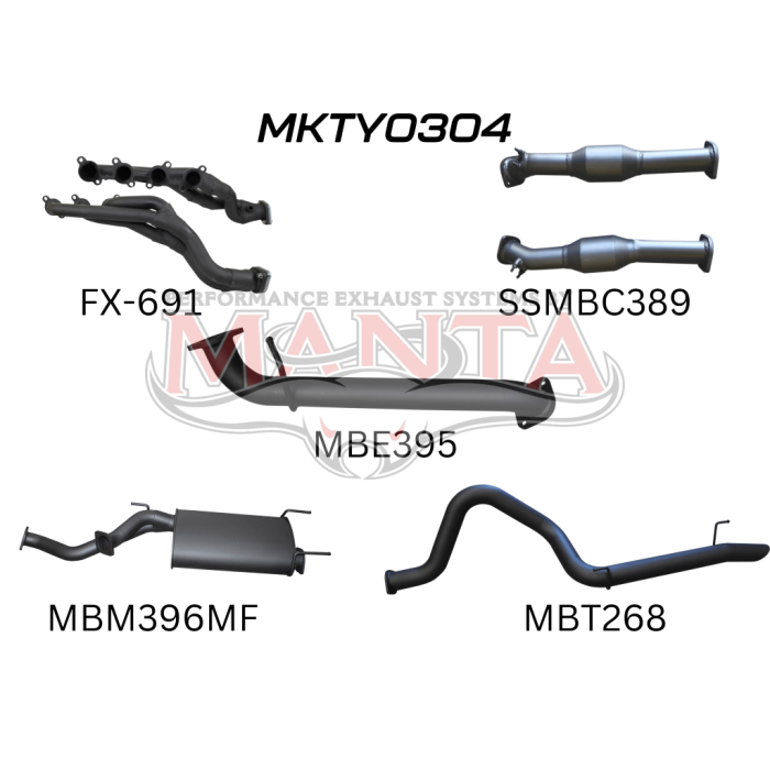 Manta - UZJ100 LANDCRUISER 4.7L V8 EXTRACTORS, CATS & 3in EXHAUST WITH CENTRE MUFFLER & REAR TAILPIPE - (MKTY0304)