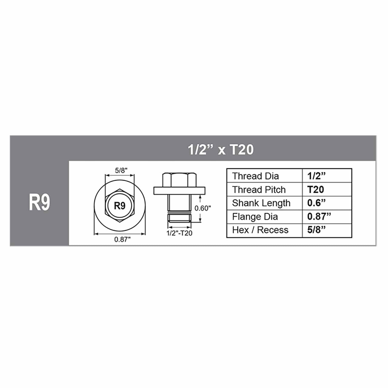 R9bp1 Oil Sump Plug (1/2 Inch X T20) Smart-O