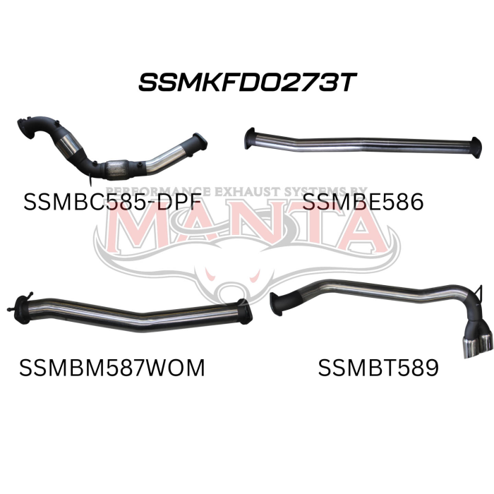 Manta - Ford PX2 Ranger 3.2L Turbo Back With Cat & Without Muffler, Twin Side Tips - (SSMKFD0273T)
