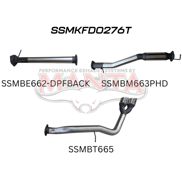 Manta - Next Gen T6.2 Ranger V6 3in DPF Back With Hotdog, Twin Tip Side Exit - (SSMKFD0276T)