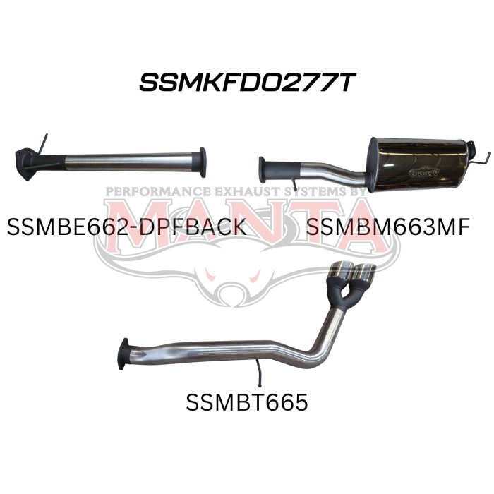 Manta - Next Gen T6.2 Ranger V6 3in DPF Back With Muffler, Twin Tip Side Exit - (SSMKFD0277T)