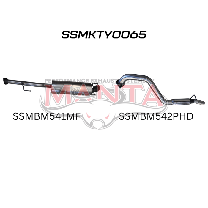 Manta - Toyota Hilux 150 4.0L V6 2.5in Cat Back Exhaust System, centre muffler, rear hotdog - (SSMKTY0065)