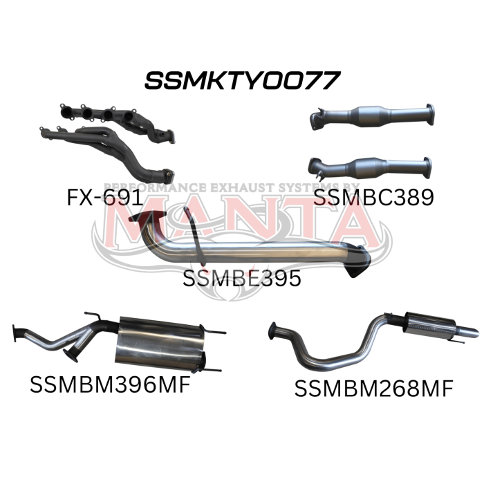 Manta - Toyota Landcruiser UZJ100 4.7L V8 Extractors, Cats & 3in Exhaust with Centre & Rear Muffler - (SSMKTY0077)