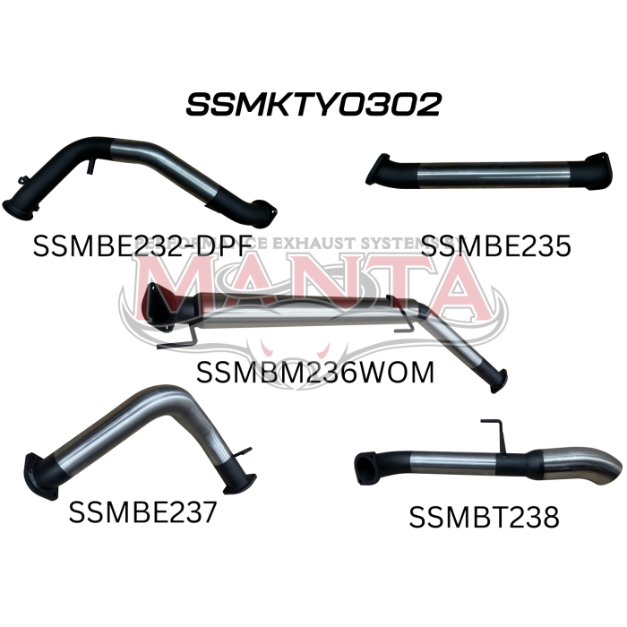 Manta - TOYOTA LANDCRUISER 300 SERIES V6 3IN TURBO BACK WITHOUT CAT & WITHOUT MUFFLERS, CHROME 4IN TIP - (SSMKTY0302)