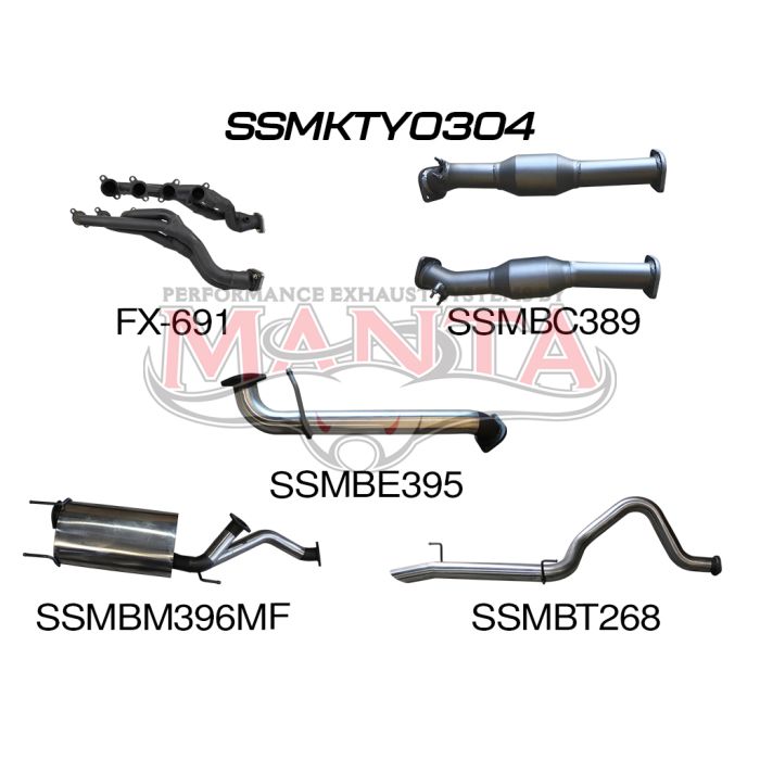 Manta - UZJ100 LANDCRUISER 4.7L V8 EXTRACTORS, CATS & 3in EXHAUST WITH CENTRE MUFFLER & REAR TAILPIPE - (SSMKTY0304)