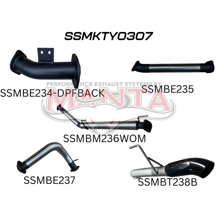 Manta - TOYOTA LANDCRUISER 300 SERIES V6 3IN DPF BACK WITHOUT MUFFLERS, BLACK 4IN TIP - (SSMKTY0307)