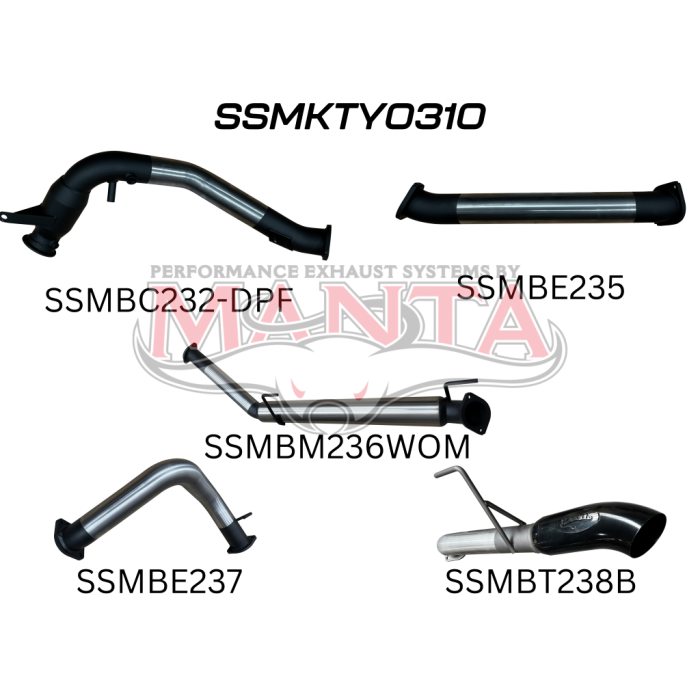 Manta - TOYOTA LANDCRUISER 300 SERIES V6 3IN TURBO BACK WITH CAT & WITHOUT MUFFLERS, BLACK 4IN TIP - (SSMKTY0310)