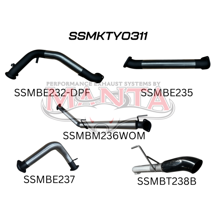 Manta - TOYOTA LANDCRUISER 300 SERIES V6 3IN TURBO BACK WITHOUT CAT & WITHOUT MUFFLERS, BLACK 4IN TIP - (SSMKTY0311)