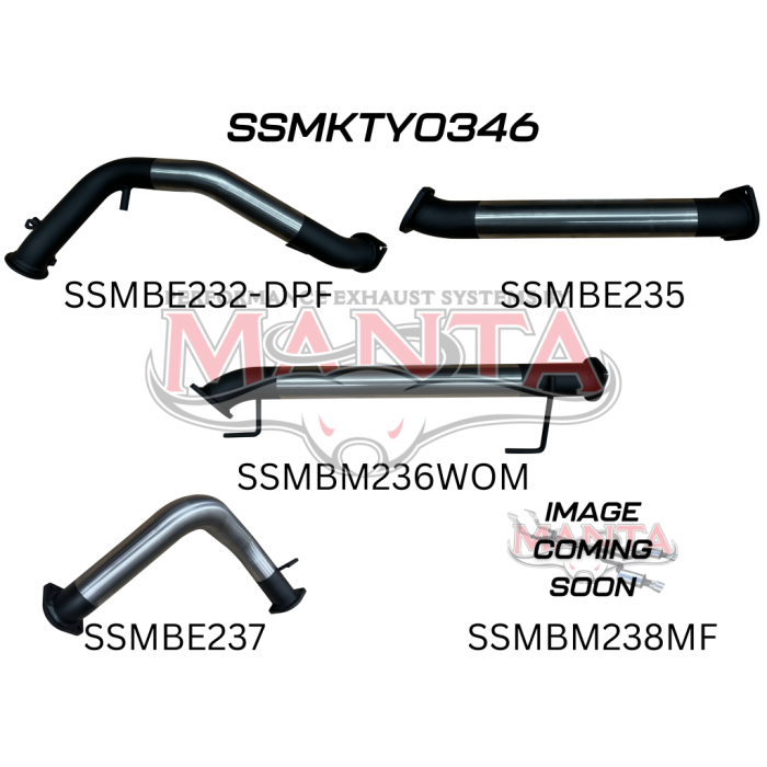 Manta - TOYOTA LANDCRUISER 300 SERIES V6 3IN TURBO BACK WITHOUT CAT & WITH REAR MUFFLER, 4IN DUMP TIP - (SSMKTY0346)