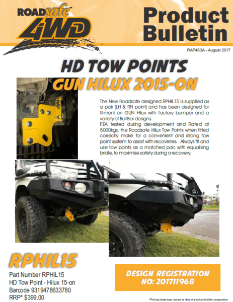 Toyota Hilux N80 GGn GUN 2015-on Roadsafe 4wd Tow Points Rp-hil15