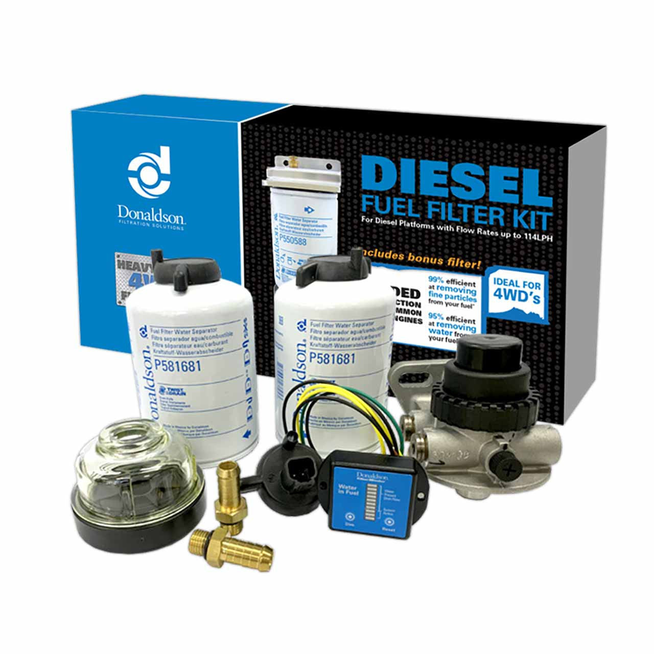 X900168 Diesel Fuel Filter Kit with Priming Pump 3 Micron Flow Rates max.220lph